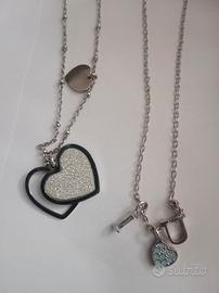 2 collane con pendenti Cuore e ILOVEYOU