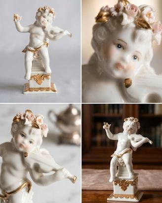Statuina Putto Porcellana Oro zecchino angelo