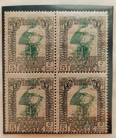 francobolli quartina Libia colonie italiane 5 cent