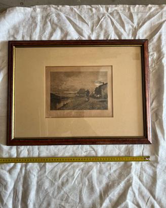 Quadro antico con incisione "Tempo Bigio" radica