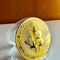 Moneta bitcoin metallo colore oro + custodia nuovo