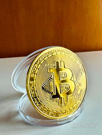 Moneta bitcoin metallo colore oro + custodia nuovo