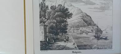 antica stampa di Malgrate lago di Lecco 
