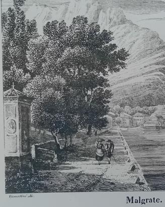 antica stampa di Malgrate lago di Lecco 