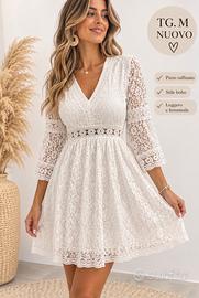 Abito boho chic bianco in pizzo, maniche lunghe