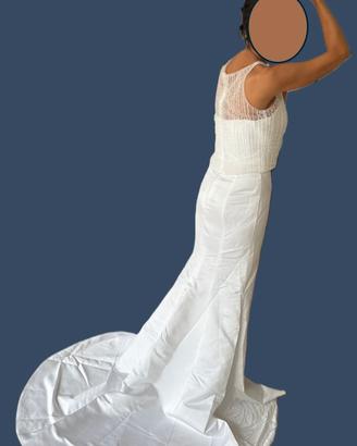 Abito da sposa nuovo – raso e perline – taglia 42