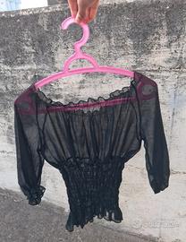 Blusa nera trasparente - Modello Crop