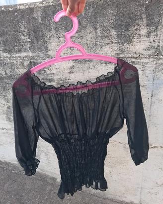 Blusa nera trasparente - Modello Crop