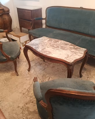 salotto antico; divano, 2 poltrone, tavolino marmo