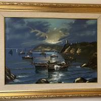 Dipinto Mario Galanti Pescatori al tramonto