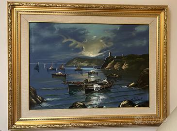 Dipinto Mario Galanti Pescatori al tramonto