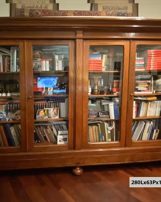 Libreria in legno di Rovere 280cm L ante in vetro