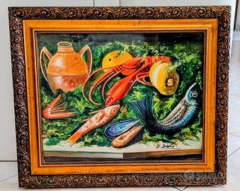 Quadro con natura morta firmato dipinto a olio.