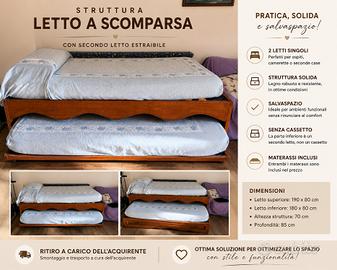 LETTO A SCOMPARSA IN LEGNO CON SECONDO LETTO ESTR.