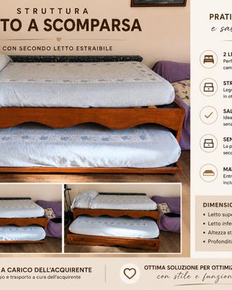 LETTO A SCOMPARSA IN LEGNO CON SECONDO LETTO ESTR.