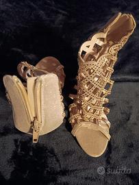 Scarpe donna beige alte a rete 37, tacco 10