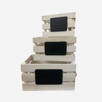 Set 3 cassette in legno bianco con lavagnetta