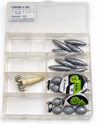 Lotto piombi da pesca, totanara e accessori vari