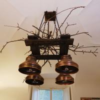 Lampadario a sospensione artigianale legno e rame