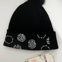 Berretto invernale donna nero pon pon e strass