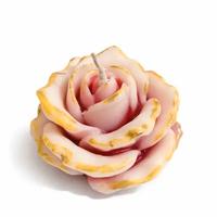 Candela a forma di rosa bianca rossa e dorata