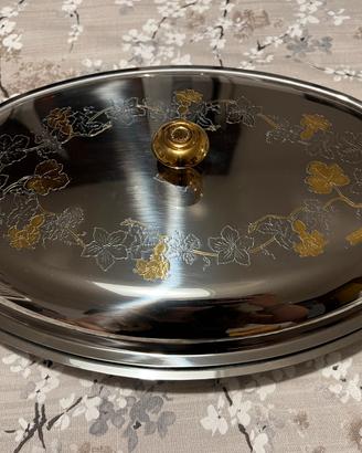 Piatto da portata con coperchio Giorinox inox+oro