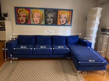 Divano di design a 3 sedute + chaise longue blu