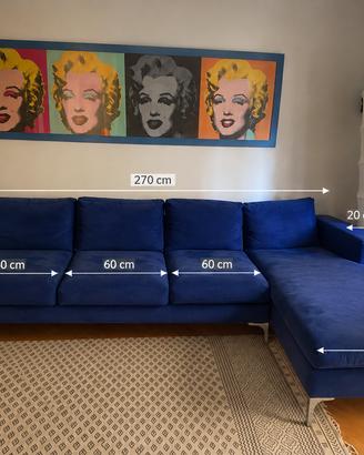 Divano di design a 3 sedute + chaise longue blu
