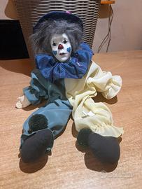 Bambola Clown Vintage con Viso in Porcellana