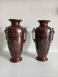 coppia vasi bronzo giapponesi Meiji 