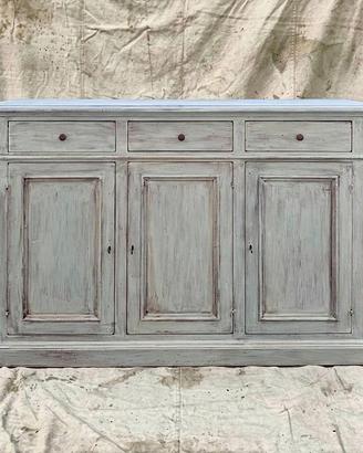 Credenza in legno massello azzurro antico patinato