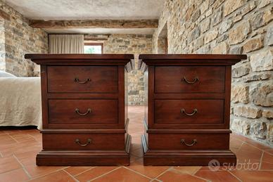 COPPIA COMODINI 3 CASSETTI legno NOCE
