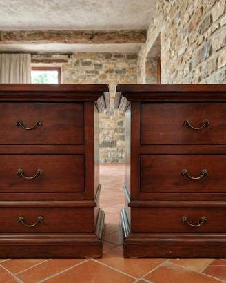 COPPIA COMODINI 3 CASSETTI legno NOCE