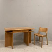 SCRITTOIO CON SEDIA IN LEGNO DI QUERCIA ANNI 80