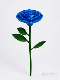 Rosa Blu Seta | Fiore Decorativo Artigianale