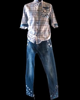 Set Due Pezzi "Boho Blue" con Bottoni Decorativi
