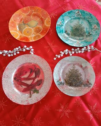 piatti decorati con tecnica decoupage