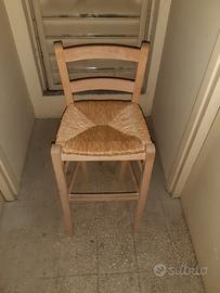 sgabello alto legno e paglia