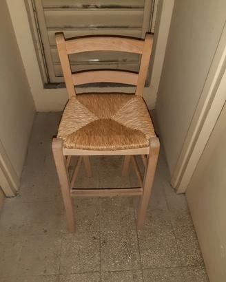 sgabello alto legno e paglia
