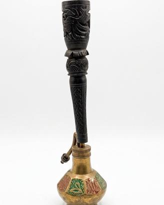 Narghilè antico decorativo in ottone e legno 