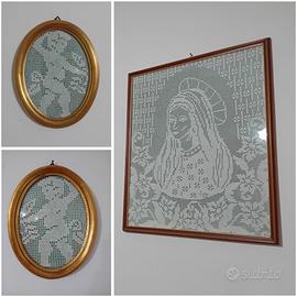 Quadro uncinetto Madonna e due angeli