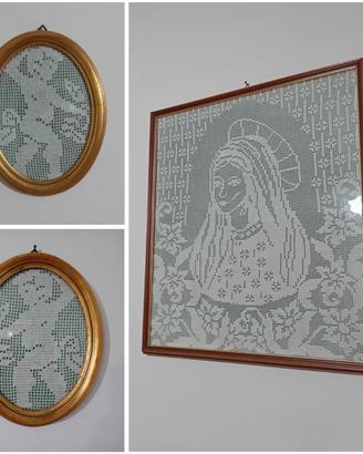 Quadro uncinetto Madonna e due angeli