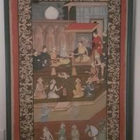 Quadro antico dipinto su tela di seta