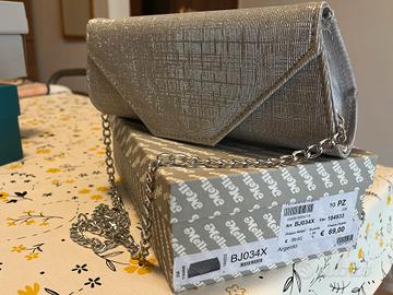 Pochette da donna argento con glitter e tracolla