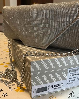 Pochette da donna argento con glitter e tracolla