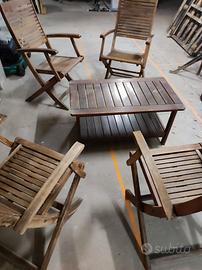 Set Salotto Giardino in Legno: Tavolino + 4 Sedie 