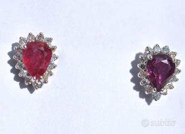 Orecchini Oro 18kt 30 Diamanti e Rubini Birmani