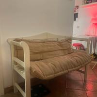 Panchina/Divanetto in legno con cuscini in lino