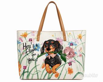 Borsa Braccialini tote con cagnolino e fiori