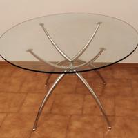 TAVOLO TONDO CM 110 IN VETRO CON STRUTTURA CROMATA